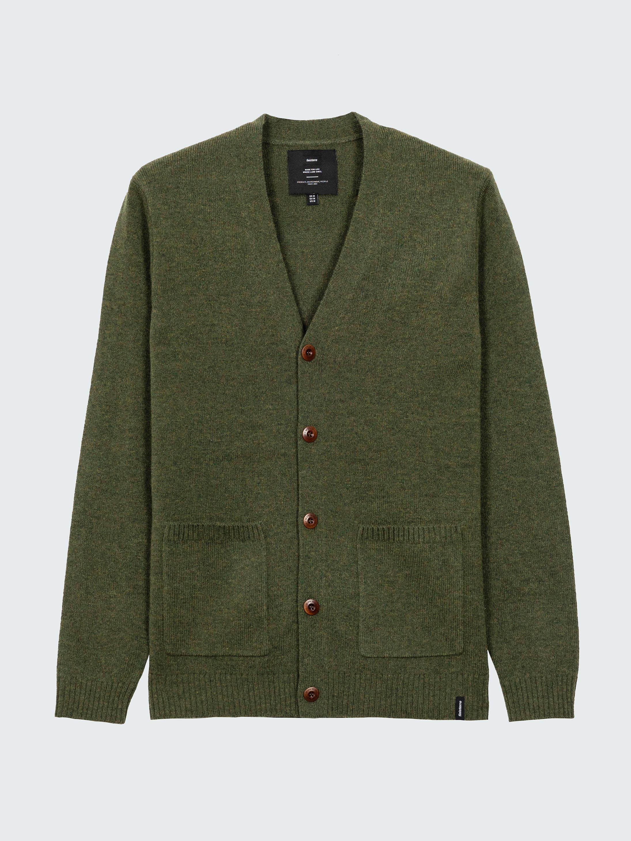 Men s Wool Cardigan In Olive Green Columba Finisterre men-s-wool-cardigan-in-olive-green-columba-finisterre