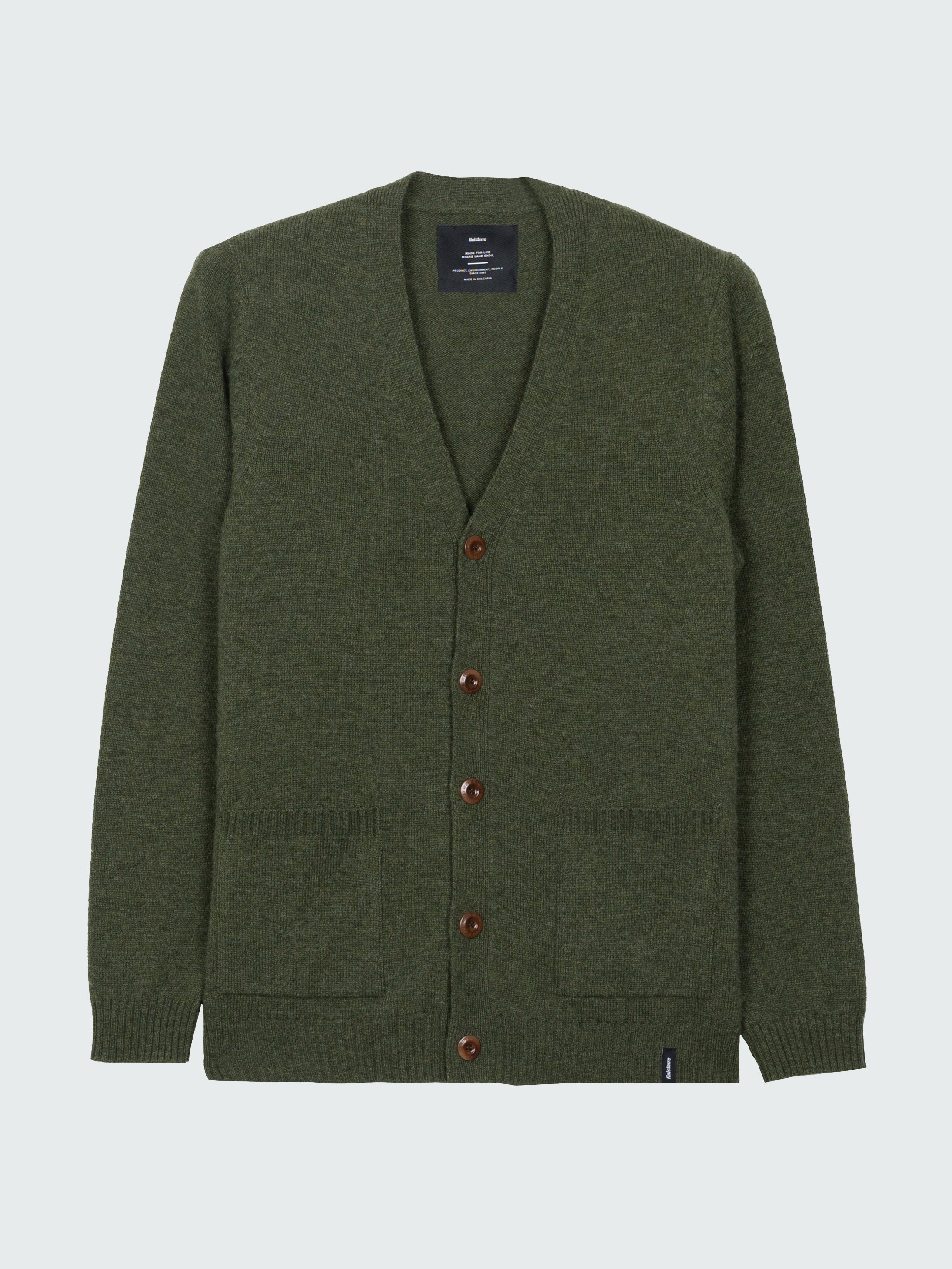 Men's Wool Cardigan in Olive - Columba | Finisterre