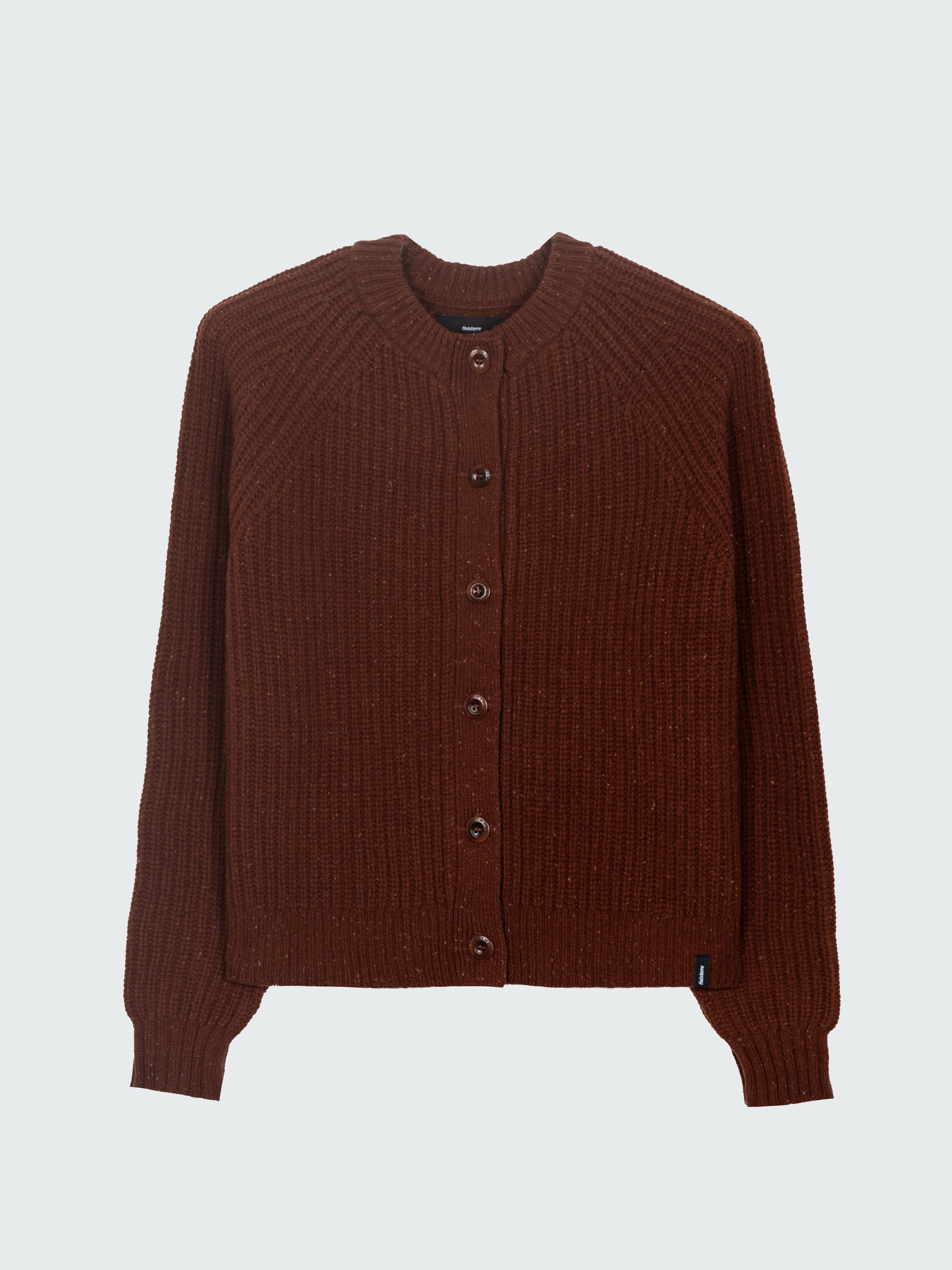 Women's Crew Neck Cardigan in Mahogany Brown - Mora | Finisterre