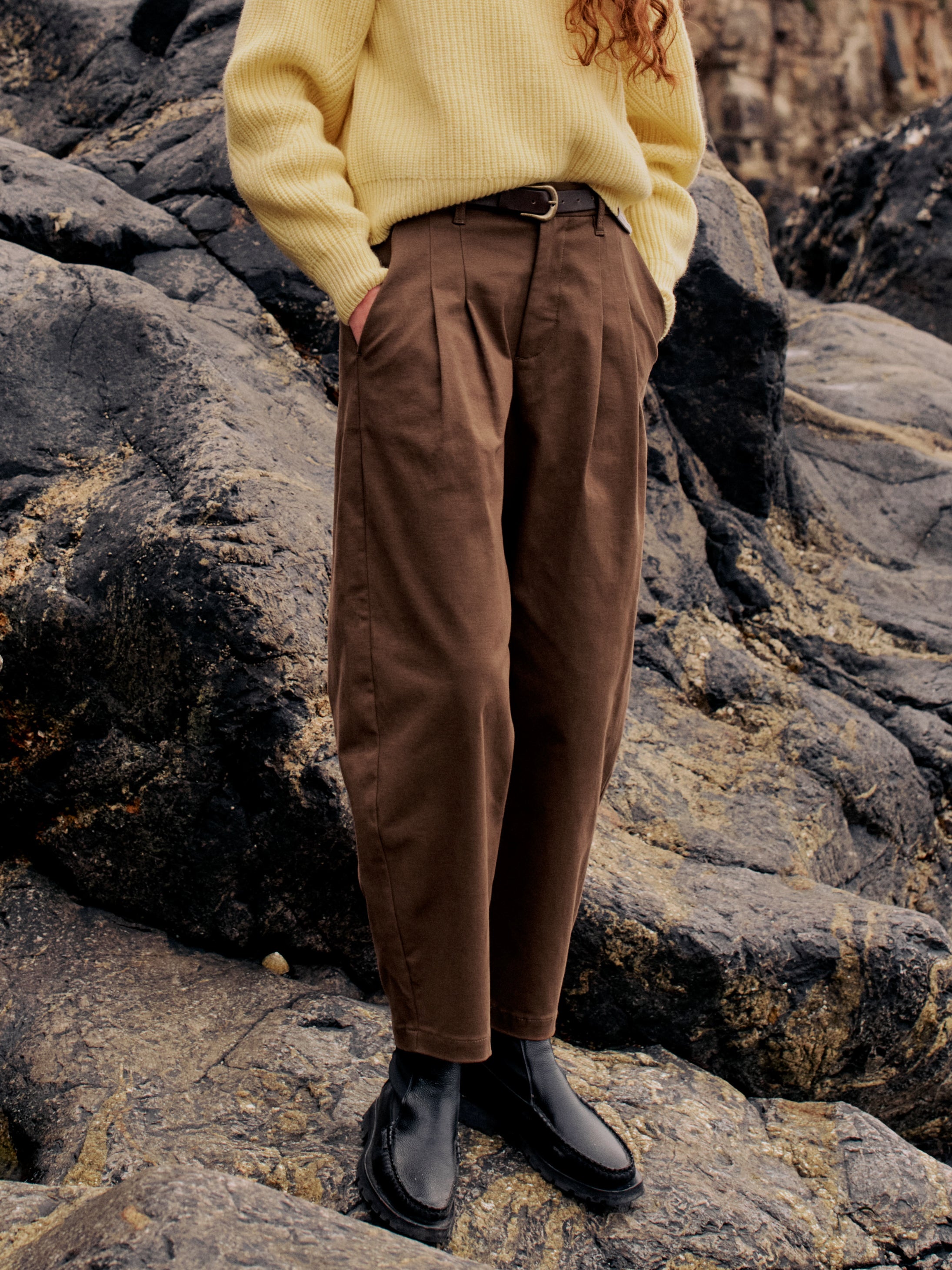Women's Mocha Pleat Front Trouser - Amy Powney | Finisterre