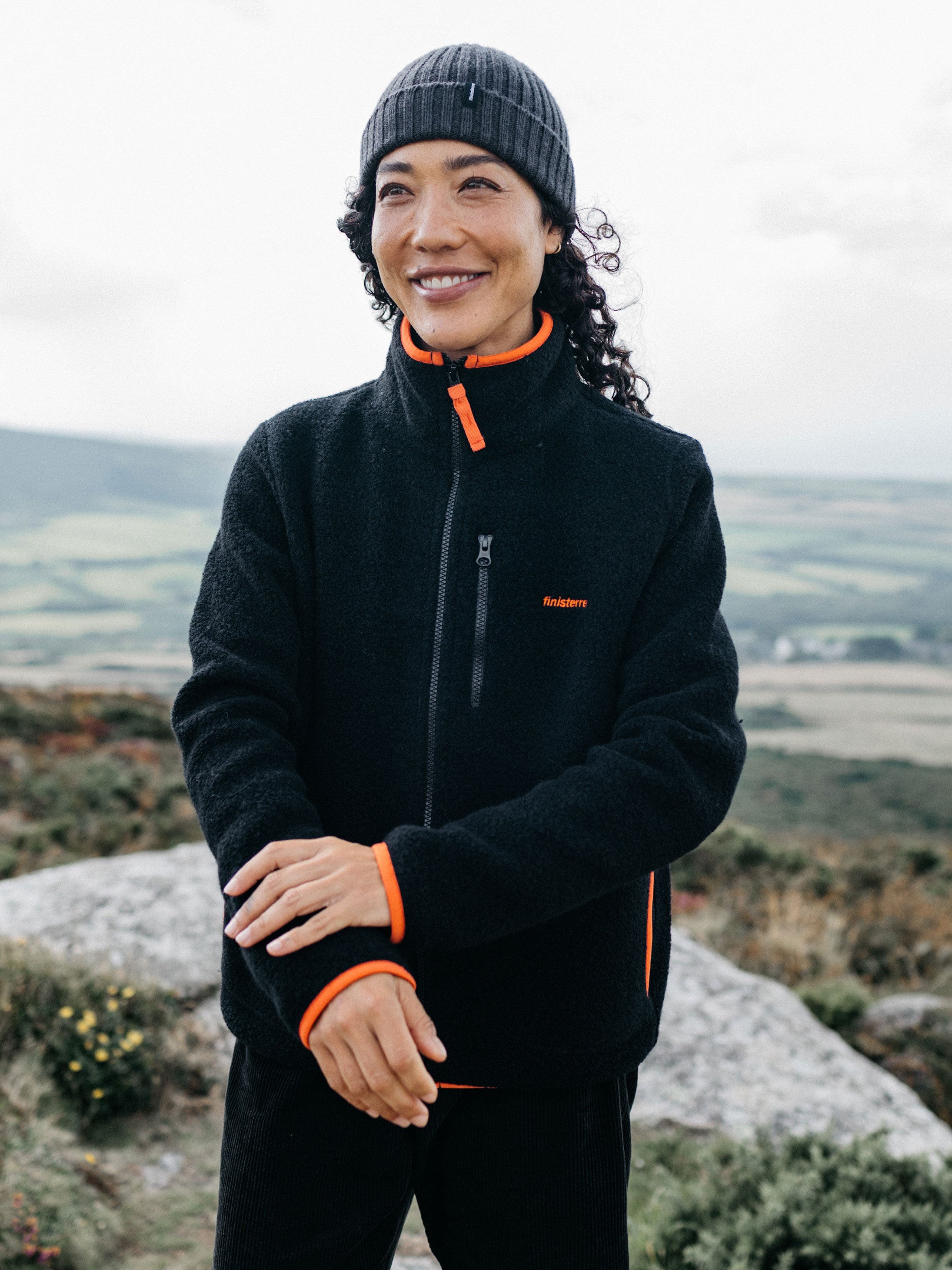 Women's Hegen Full Zip Wool Fleece in Black & Orange