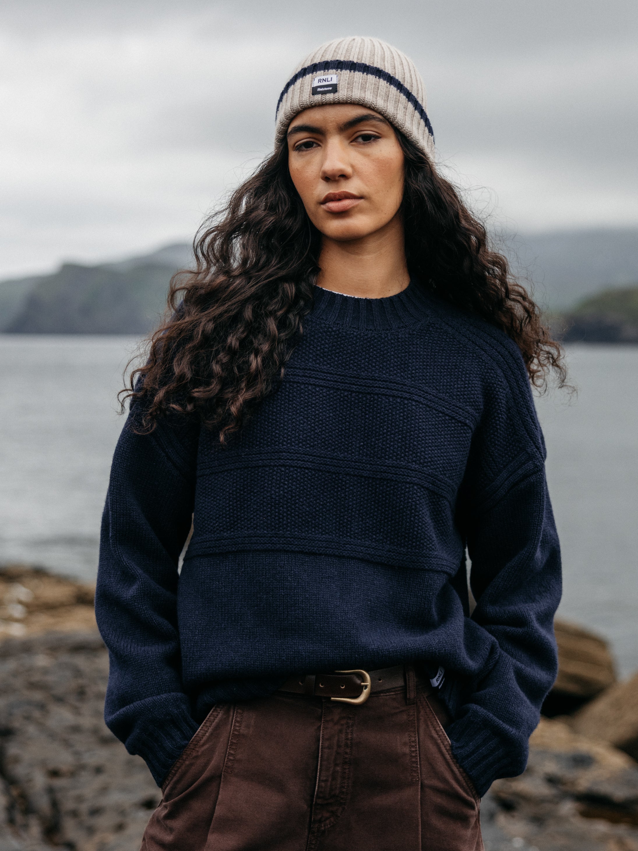 Women's Recycled Wool Sweater in Navy - RNLI Polperro | Finisterre