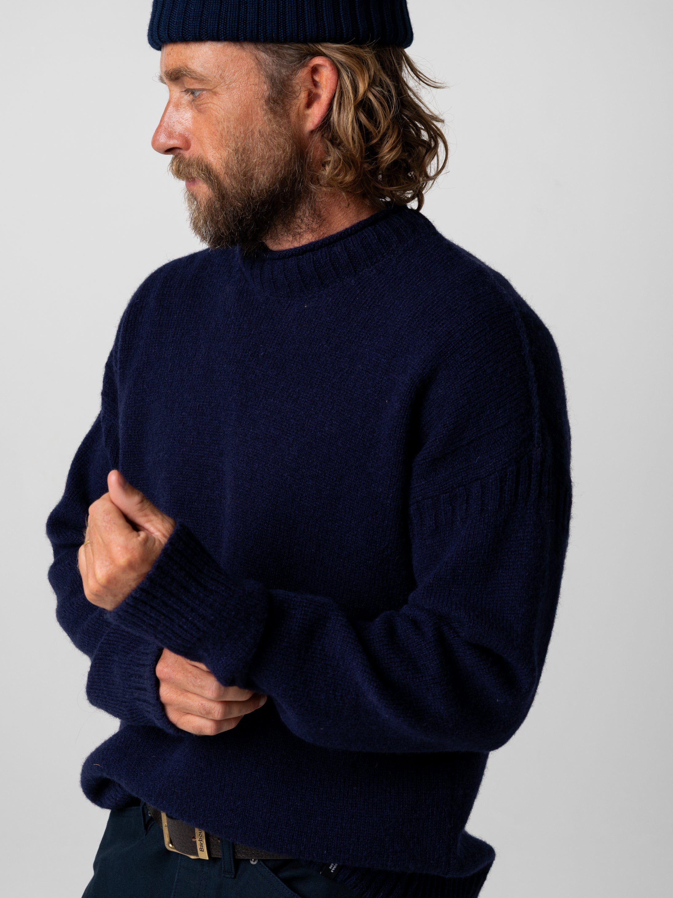 Men's Wool Jumper in Olive - Tolcarne Gansey | Finisterre