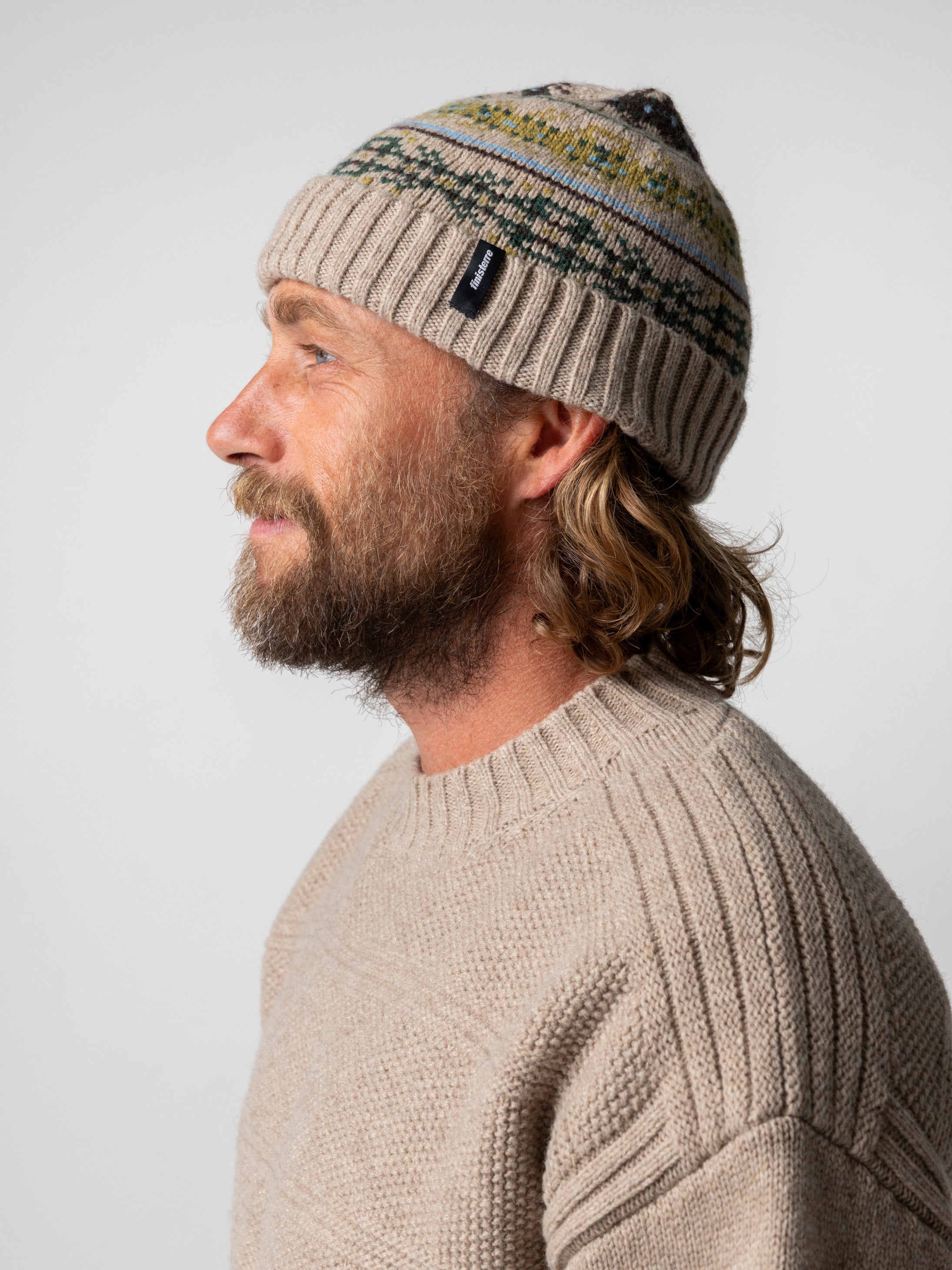 Unisex Fair Isle Beanie in Oatmeal Multi - Talland | Finisterre