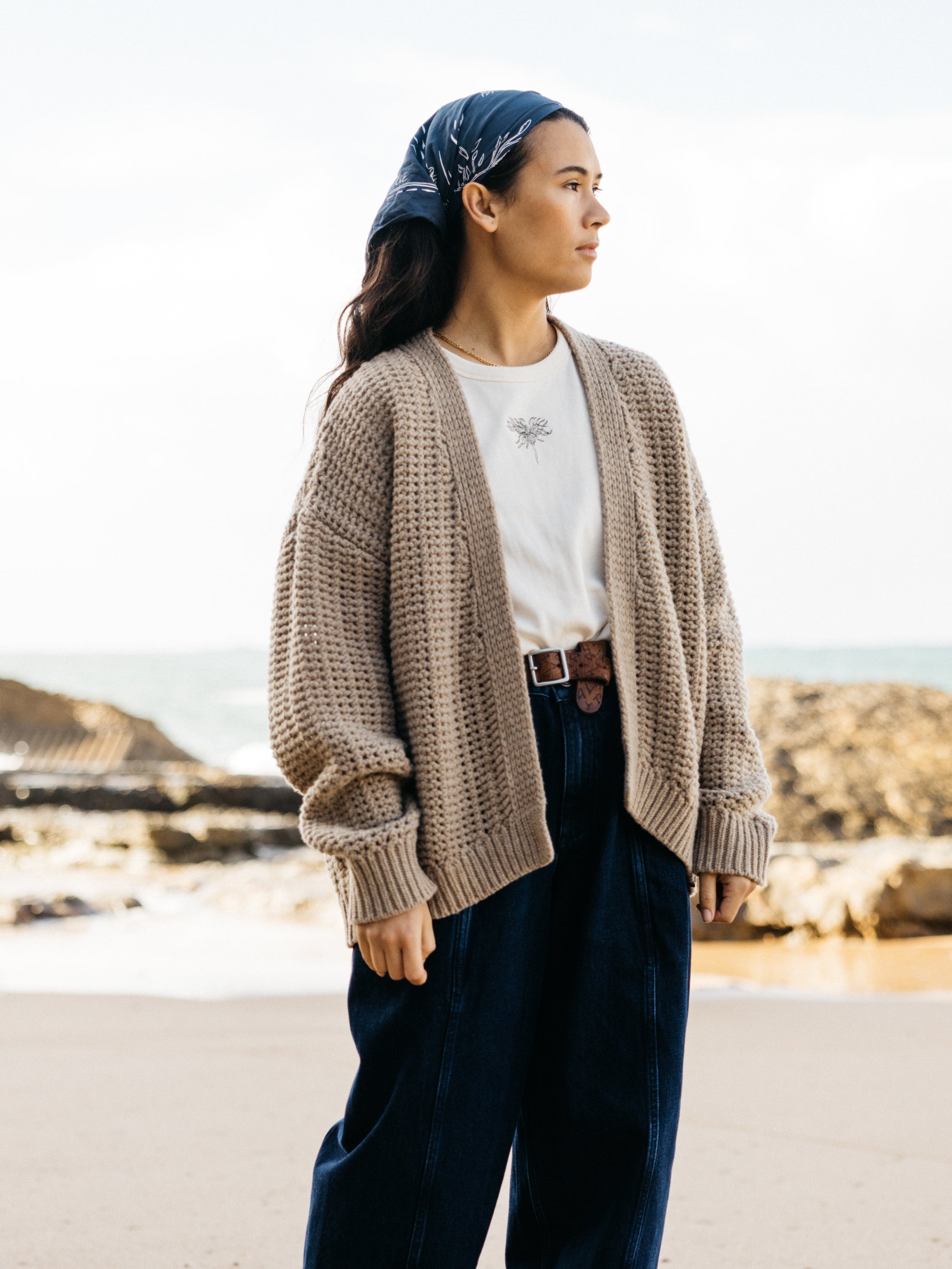 Women's Wool Cardigan in Beige - Minnow | Finisterre
