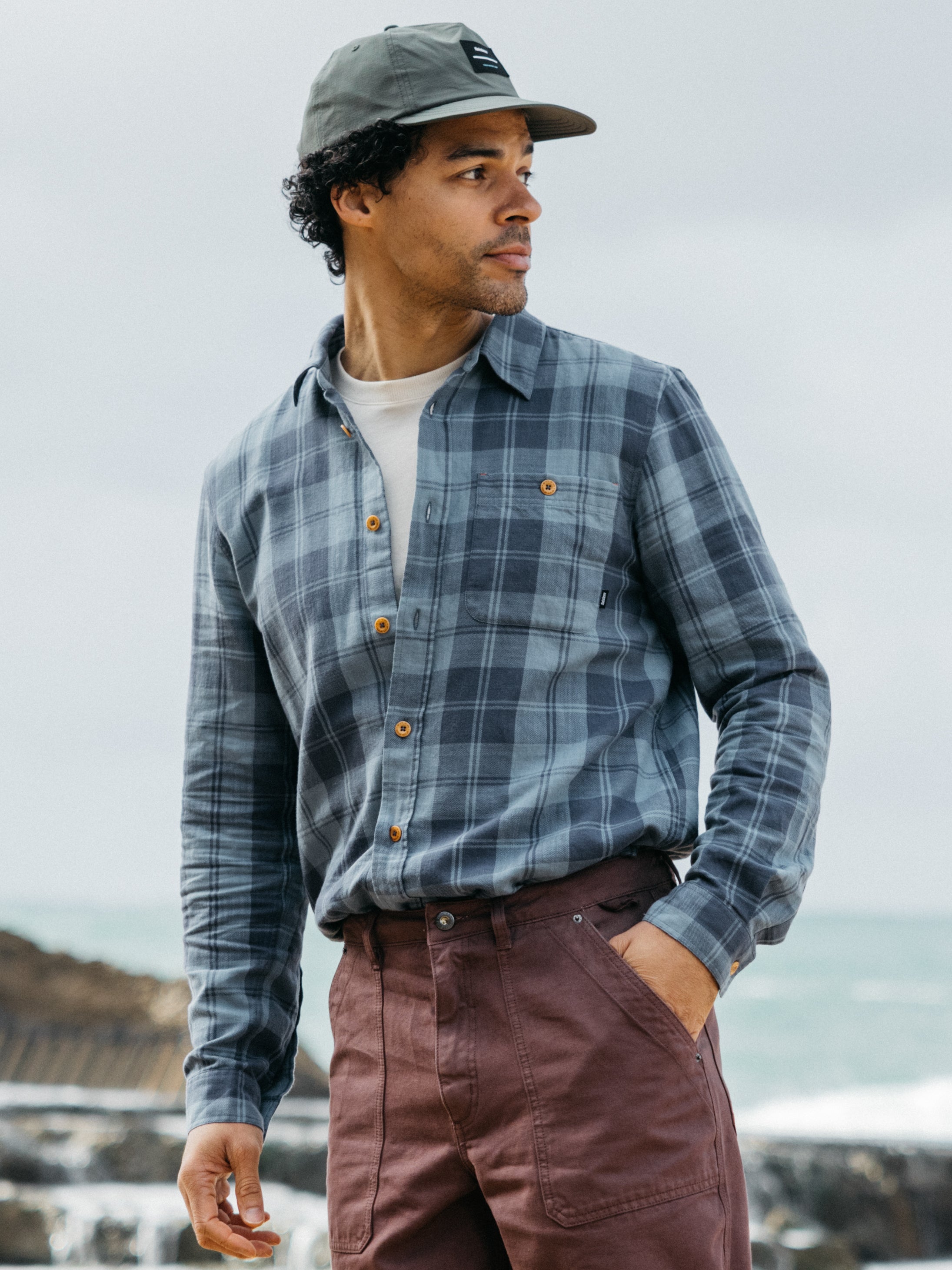 Men's Organic Cotton Shirt in Blue Check - Cardew | Finisterre