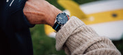 Finisterre + Timex watch on arm
