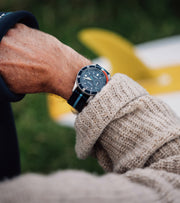 Finisterre + Timex watch on arm