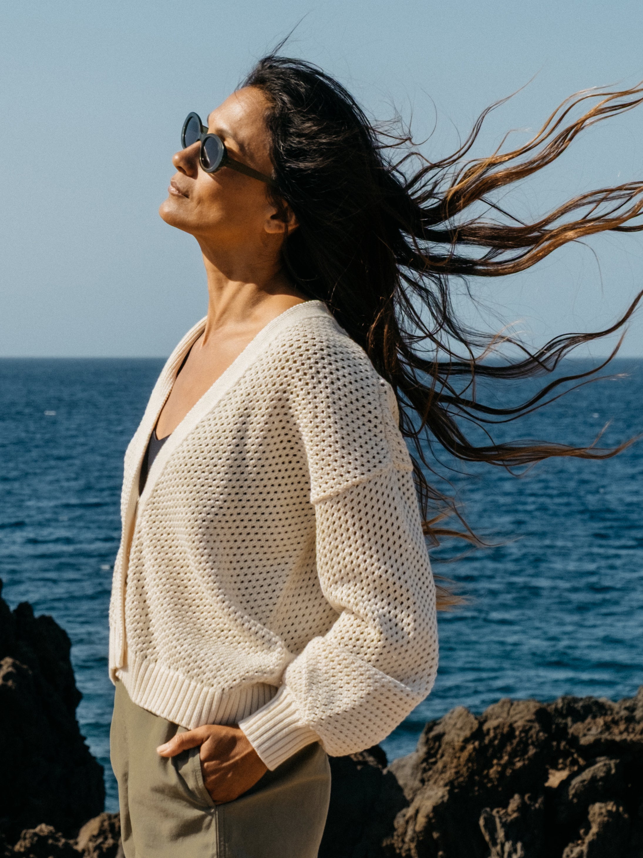 Women's Organic Cotton Stitch Cardi in Ecru - Pol | Finisterre