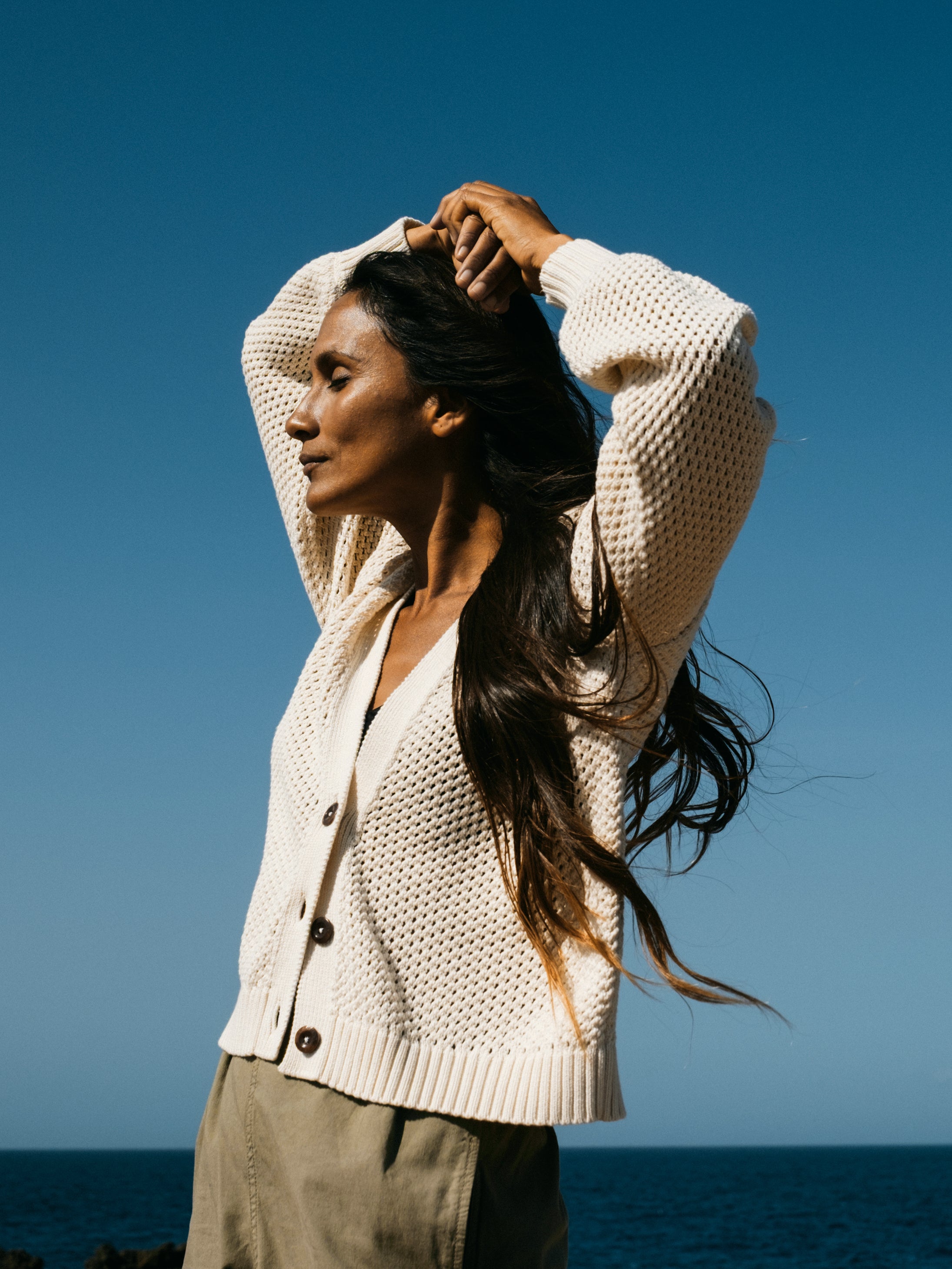 Women's Organic Cotton Stitch Cardi in Ecru - Pol | Finisterre