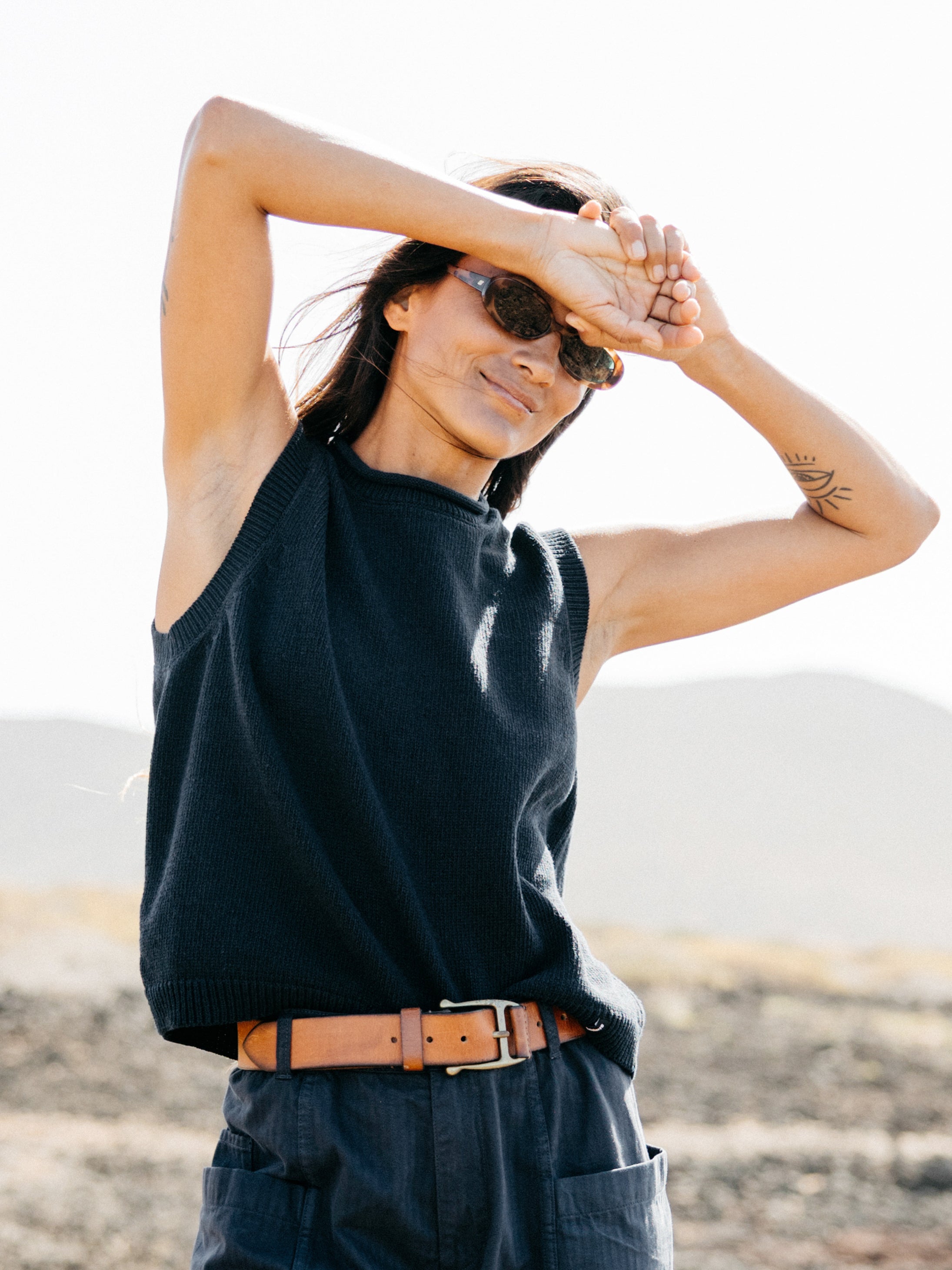 Recycled Cotton Knitted Vest in Navy - Kerrow | Finisterre