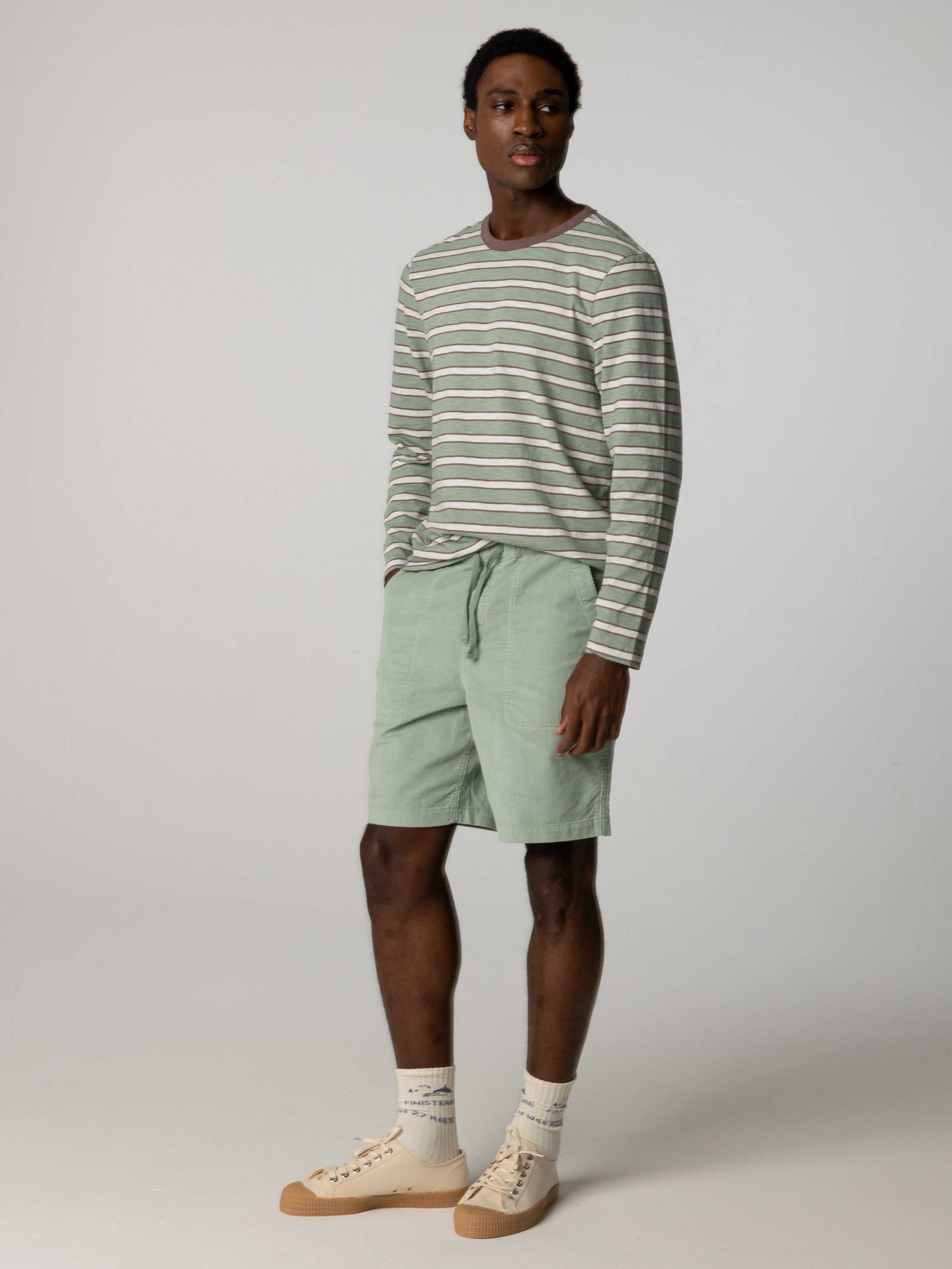 Men's Mist Green Long Sleeve Striped T-shirt - Channel | Finisterre