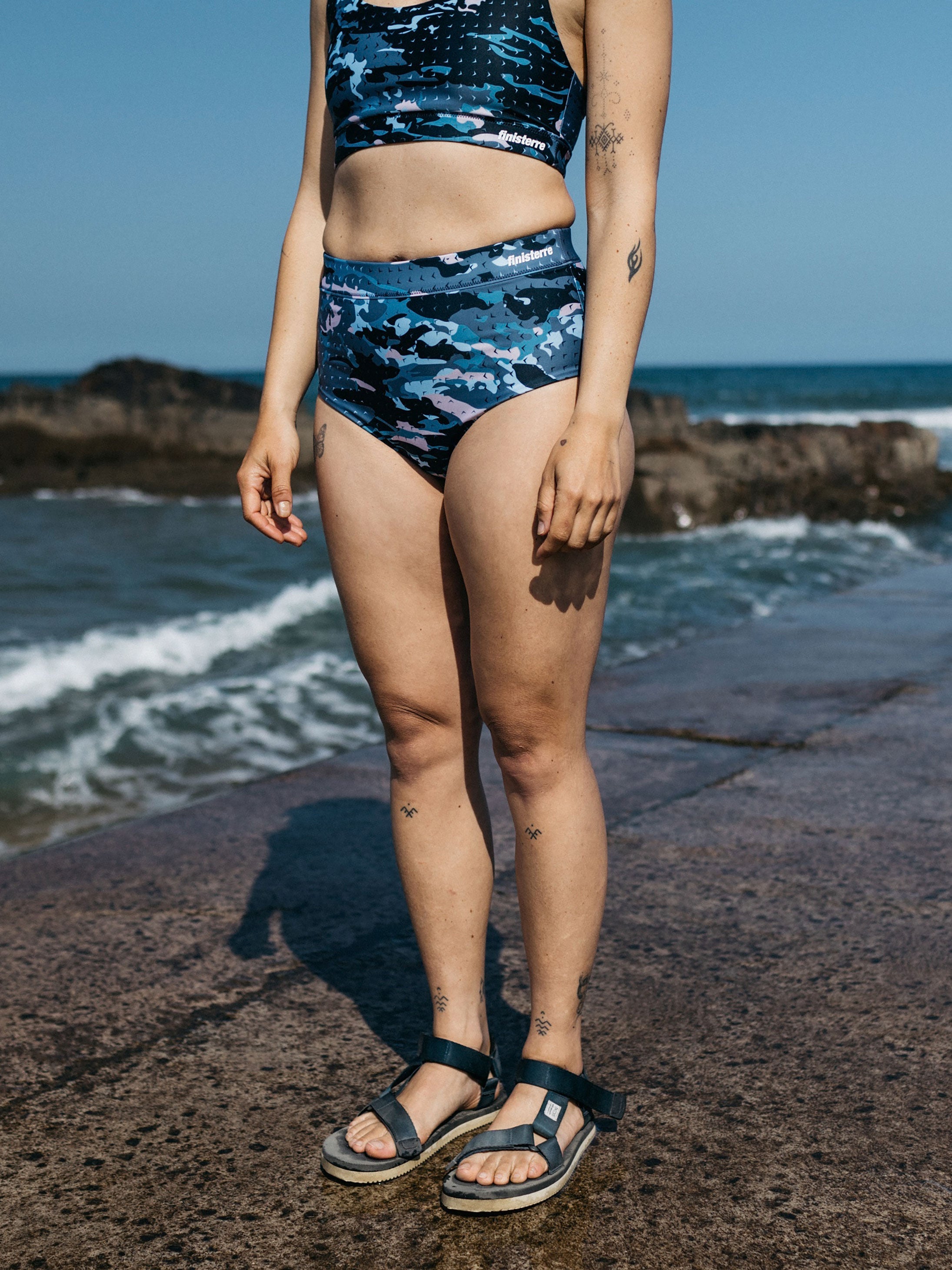 Anfilia Women's Swimming Pants Color Block High Waisted Swim Pants