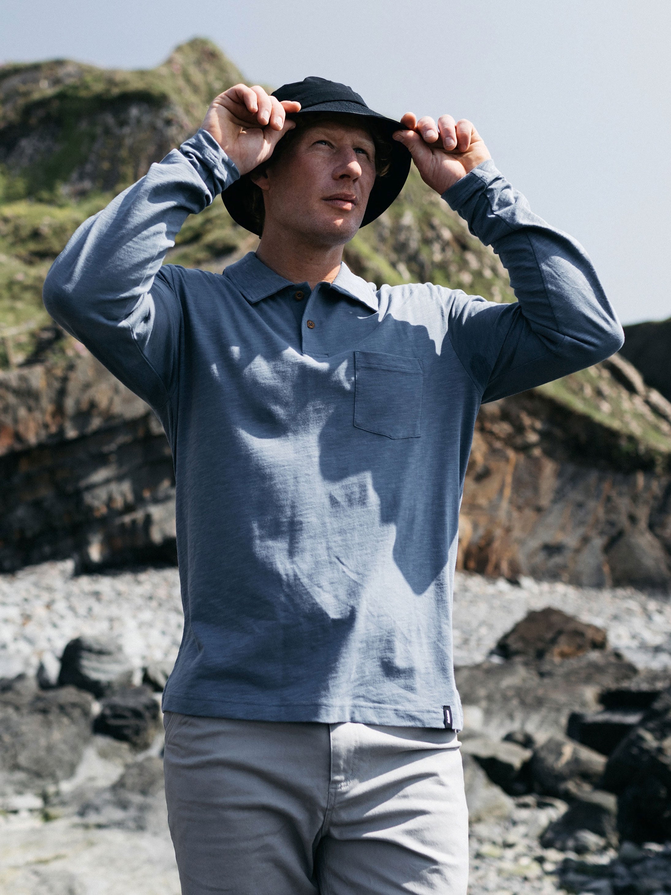 Men's Channel Long Sleeve Polo Shirt in Ozone | Finisterre