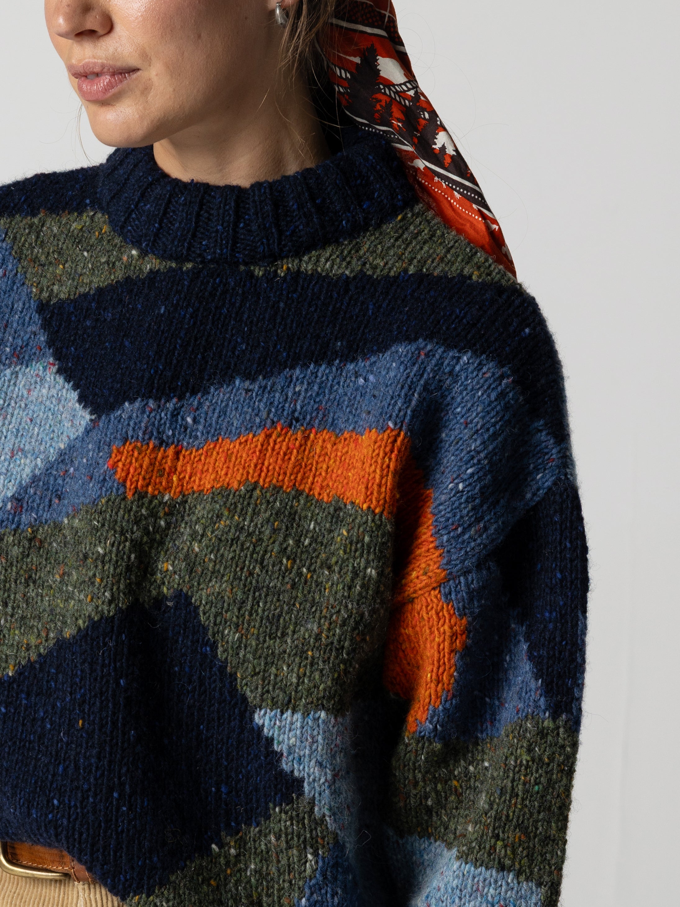 Women's Wool Stitch Jumper in Olive/Navy/Blue - Moorland | Finisterre