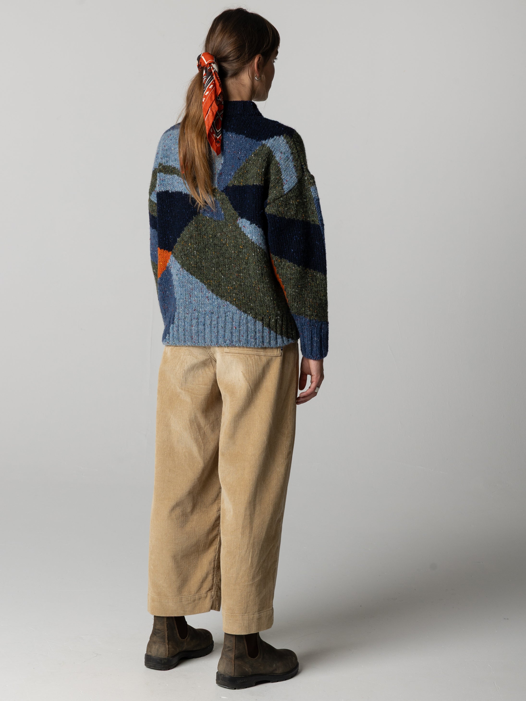 Women's Wool Stitch Jumper in Olive/Navy/Blue - Moorland | Finisterre