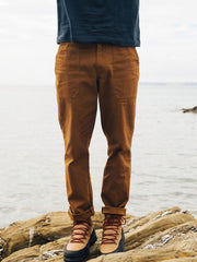 Basset Finisterre men's brown organic cotton work trousers in heavyweight fabric.